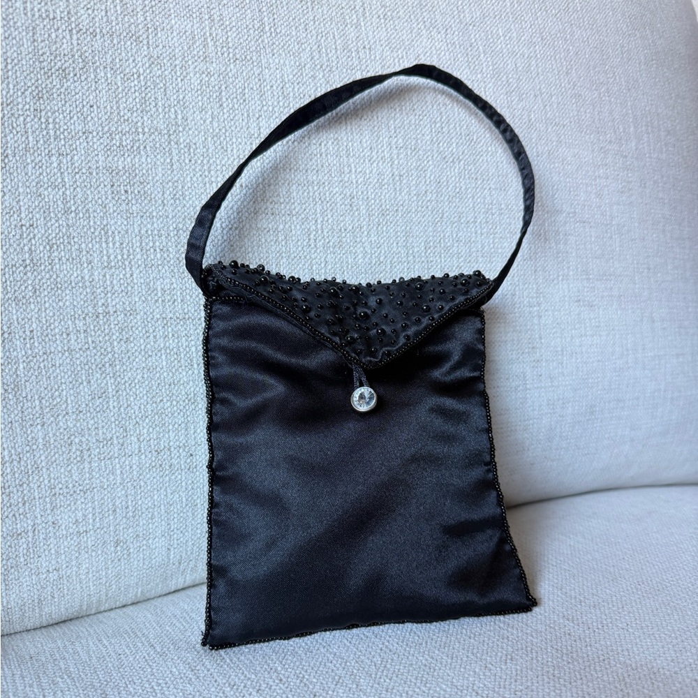 Elegant Black Satin Beaded Women's Bag